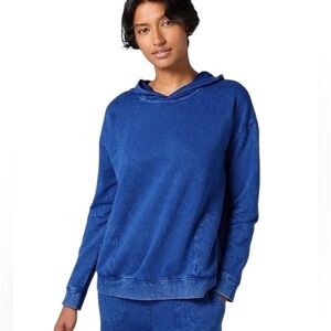 J. Jill Fit Garment Dyed Relaxed French Terry 100% Cotton Hoodie Dark Vast Blue